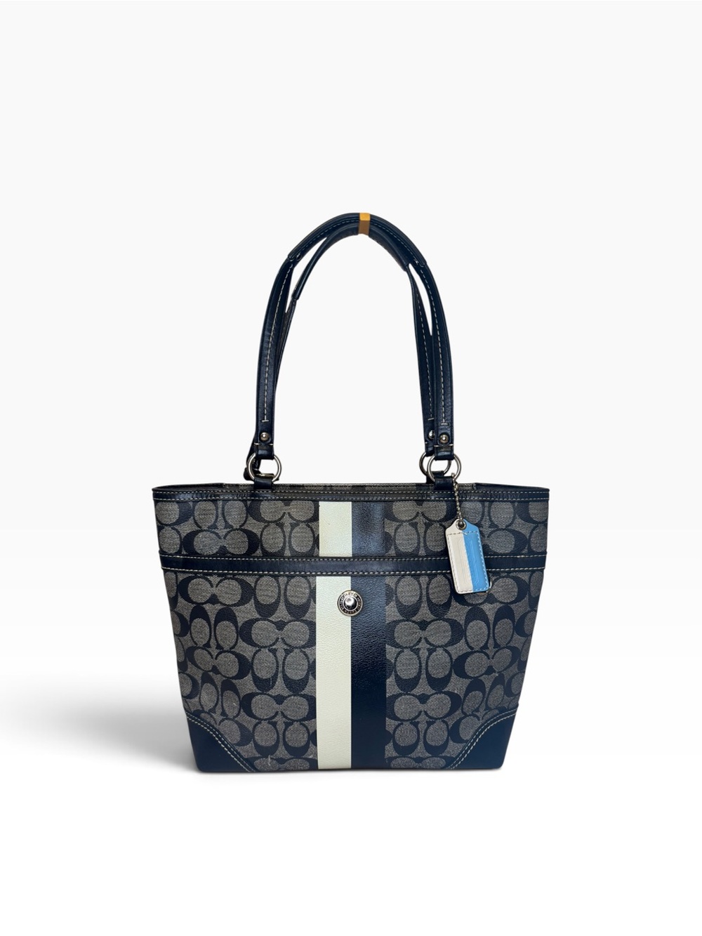 Coach Chelsea Heritage Signature Stripe Tote F14477 Black Blue Y2K